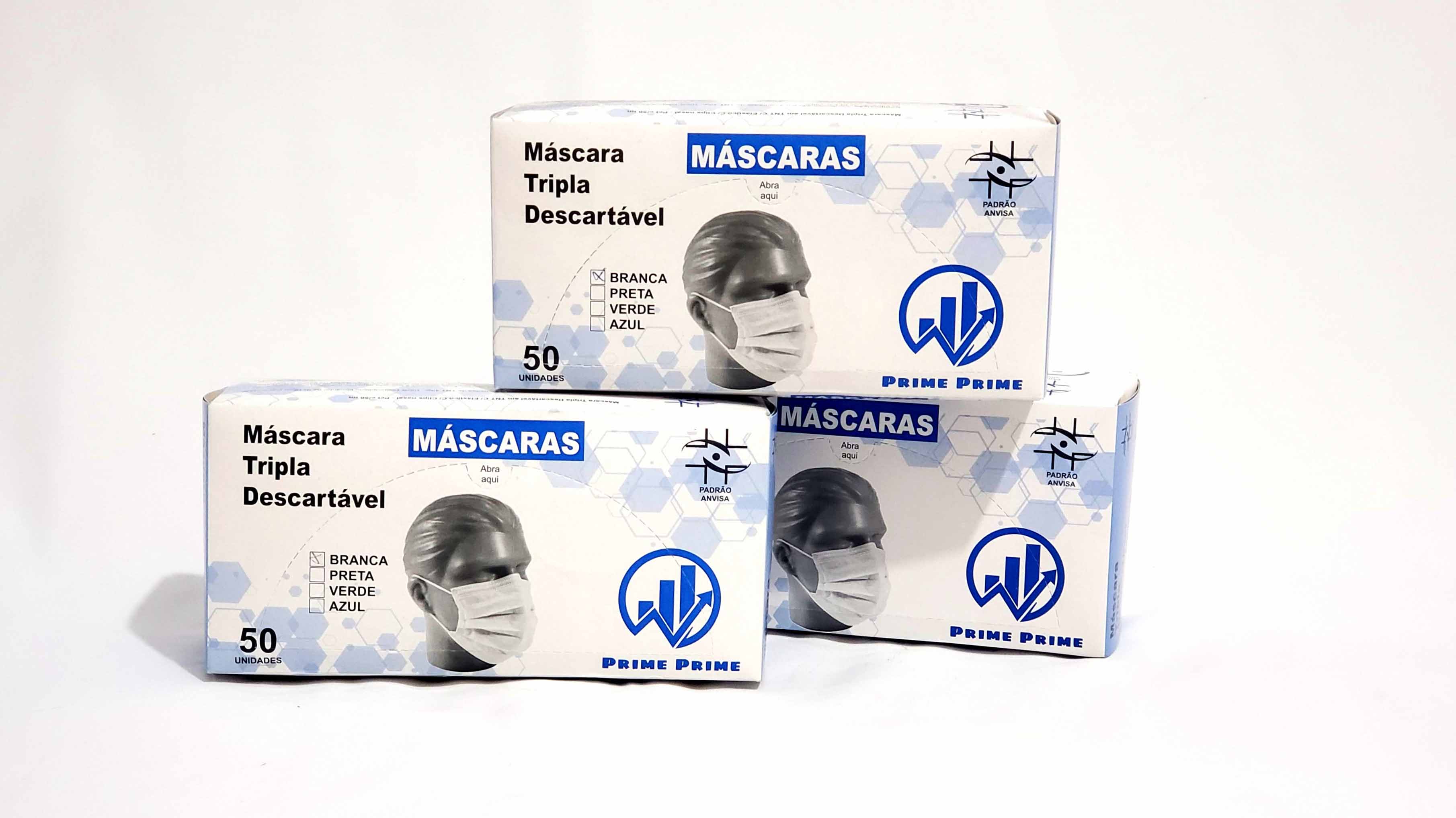 Imagem do produto: Máscaras Descartáveis Prime Prime, Tripla Branca c/ 50 Uni.